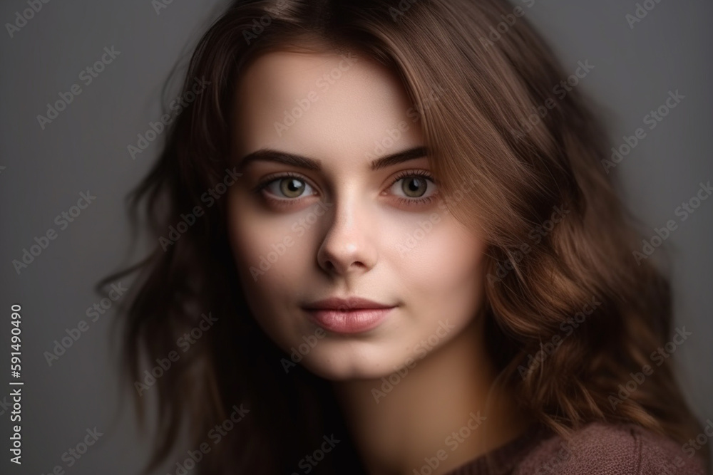 Fototapeta premium close-up portrait of a beautiful woman with brown hair. Generative AI