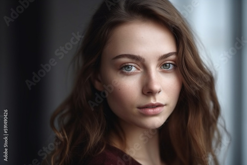 Wallpaper Mural close-up portrait of a beautiful woman with brown hair. Generative AI Torontodigital.ca