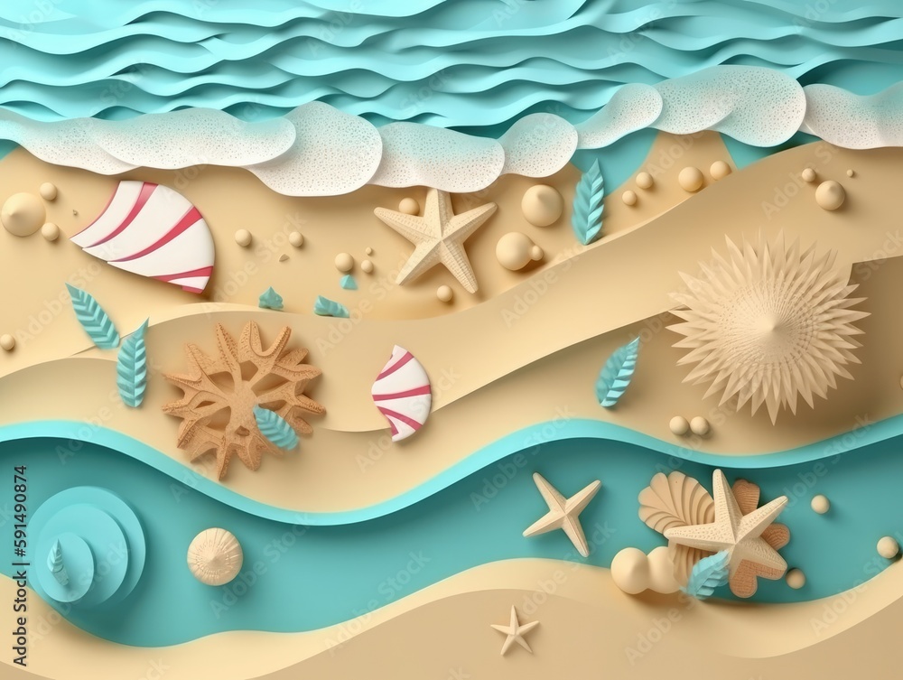 Top view of beach and sea background. Generative AI