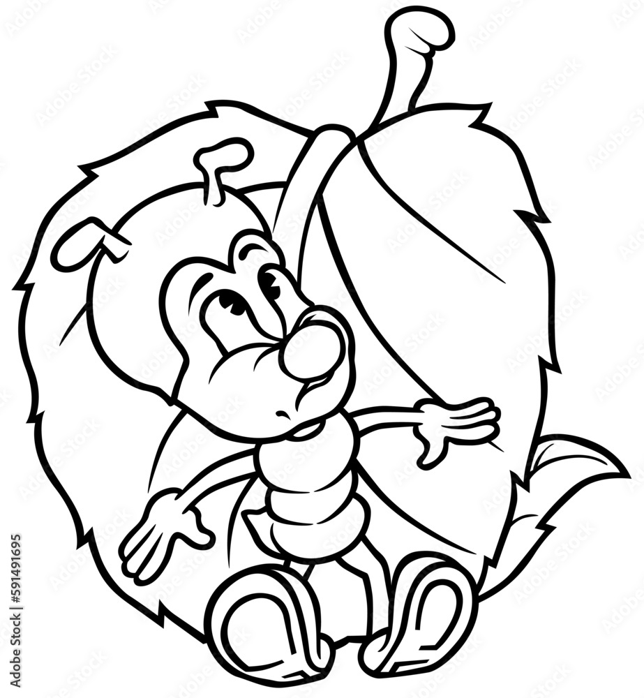 Obraz premium Drawing of an Ant Leaning on a Leaf