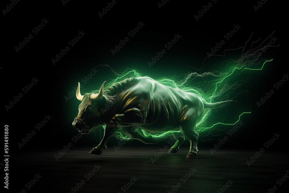 bitcoin bull in gold and green colors abstract symbolic. Generative AI