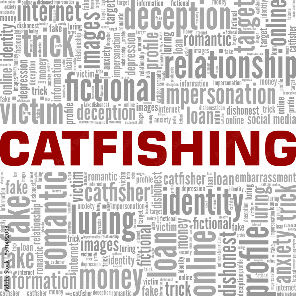 Catfishing word cloud conceptual design isolated on white background. Catfishing word cloud conceptual design isolated on white background.