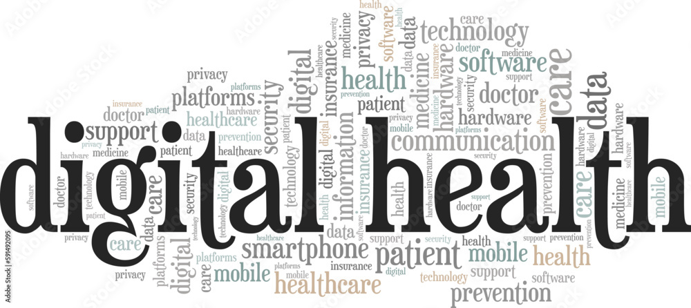 Fototapeta premium Digital Health word cloud conceptual design isolated on white background.