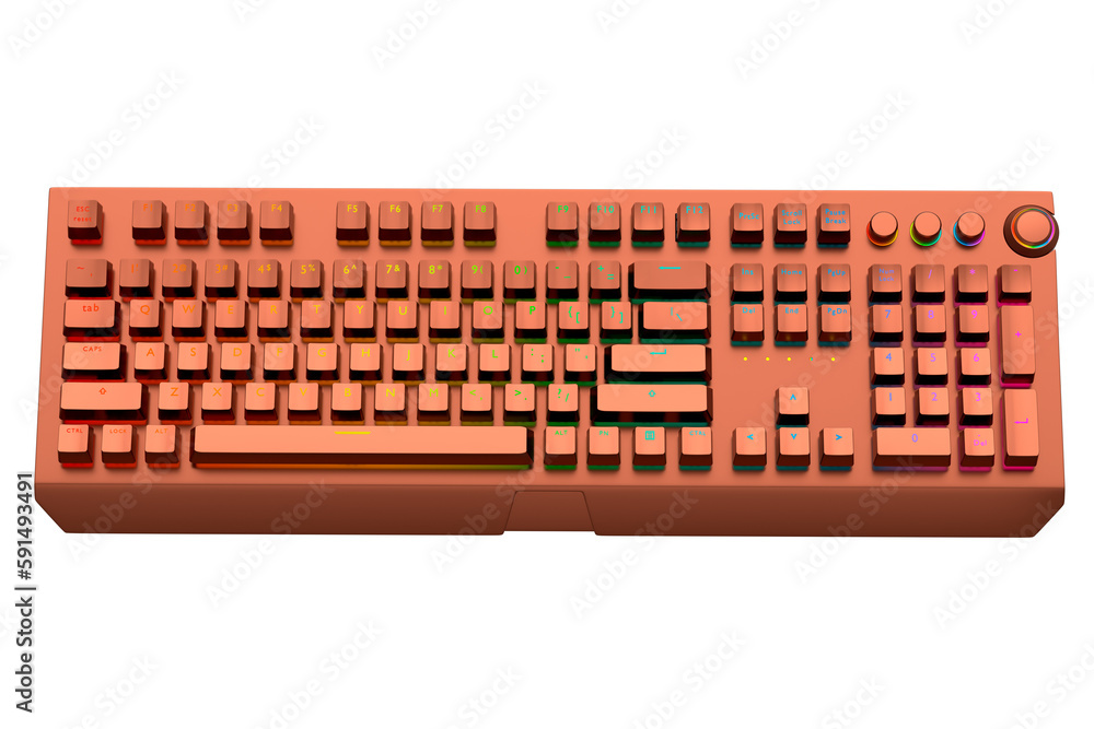 Realistic computer keyboard with copper chrome texture isolated on white Realistic computer keyboard with copper chrome texture isolated on white