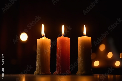 candles in the dark, candlewick and candlelight. Generative AI