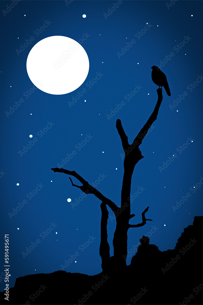 Midnight magic landscape illustration