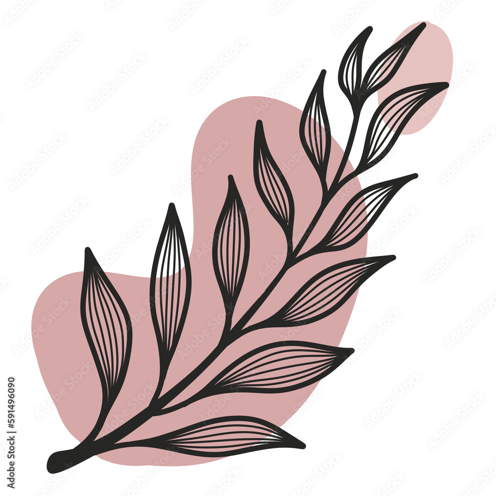 Line Art Leaf on Organic Shape 