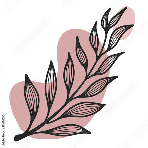 Line Art Leaf on Organic Shape 