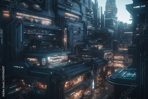 A futuristic cityscape with advanced transportation systems  such as automated vehicles or hovercrafts  Generative AI