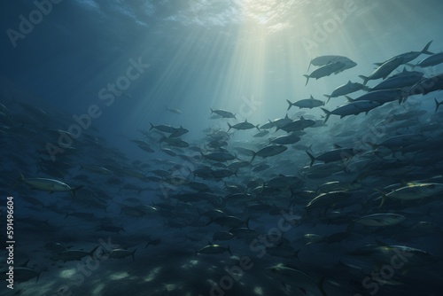 A detailed illustration of a school of fish in the ocean, Generative AI
