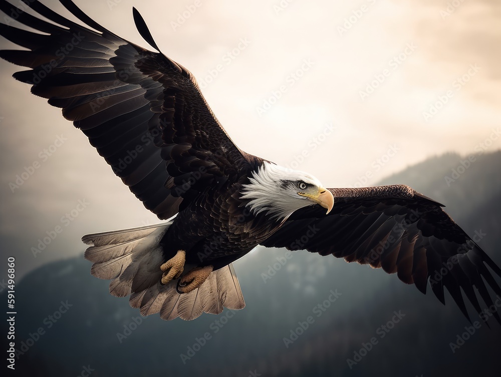 Naklejka premium A majestic eagle soaring high in the sky