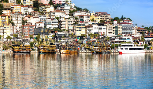 Alanya sea port. Alanya Harbour, Alanya, Antalya Province, Turkey. Popular tourist Turkish city located on the Mediterranean Sea.