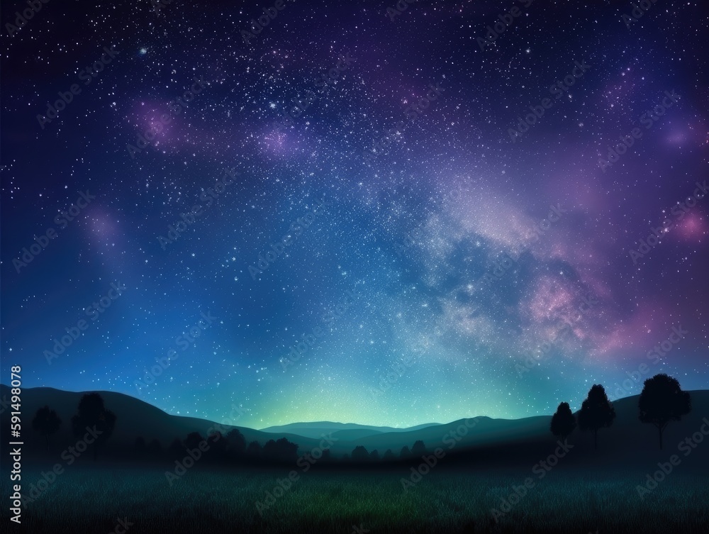 Night sky stars milky way blue purple sky in starry night over mountains. Generative AI