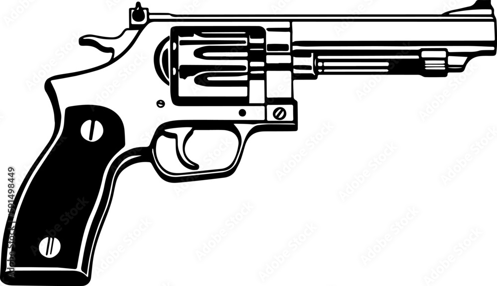 Illustration of revolver in drawing stencil style.