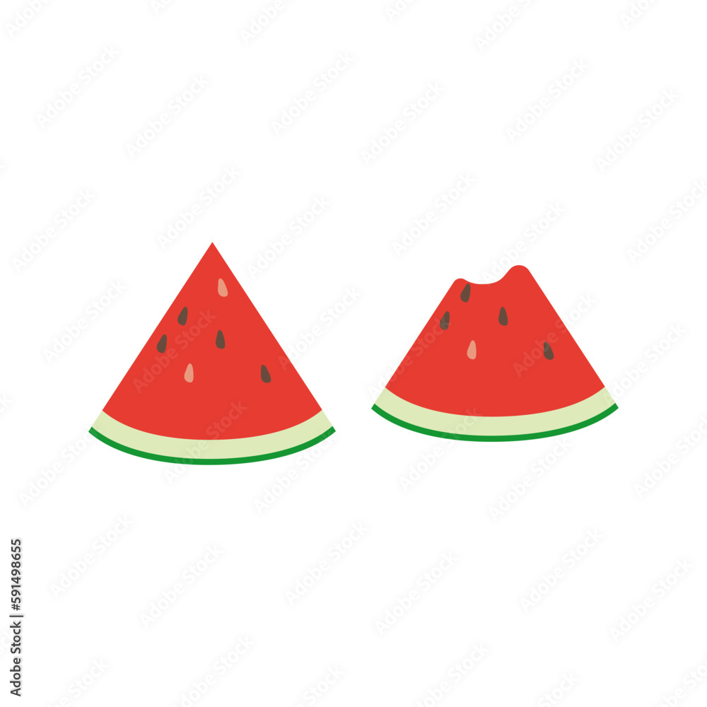 Cartoon sliced watermelon fruit. Different eating status. Isolated on white background, flat design, EPS10 vector Cartoon sliced watermelon fruit. Different eating status. Isolated on white background, flat design, EPS10 vector