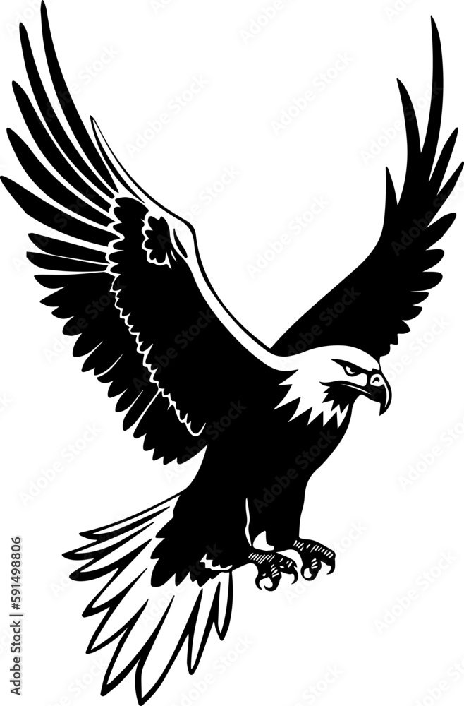 Obraz premium Illustration of flying eagle in black and white style.