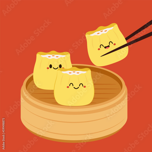 Siu Mai (Shumai) – Chinese steamed dumplings. Siu Mai is Chinese food. cartoon vector.