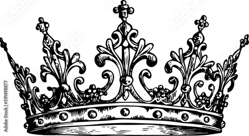 Illustration of a crown in black and white style.