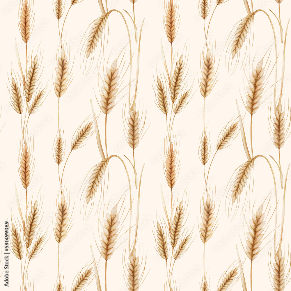 Seamless pattern spikelet of wheat. Wallpaper, print, textile design, paper. Digital watercolor Seamless pattern spikelet of wheat. Wallpaper, print, textile design, paper. Digital watercolor