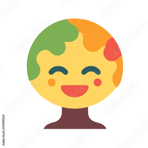 smiling and squinting face simplistic character with dimples and patchy multi-colored hair