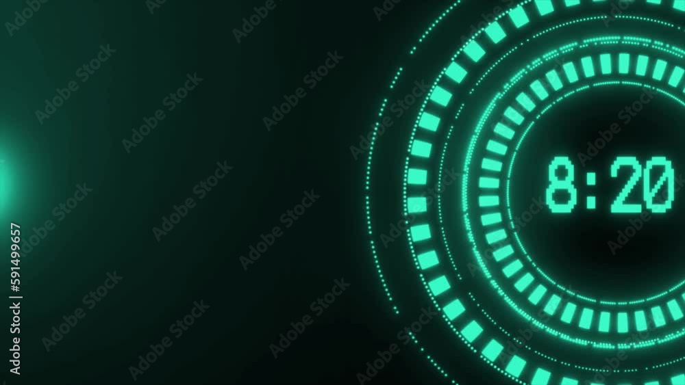 Digital Clock Animation And Hud Animation Background. Animation Of A