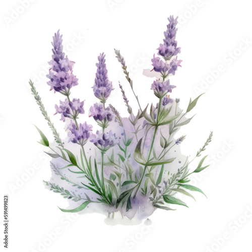 watercolor bush lavender. generative ai
