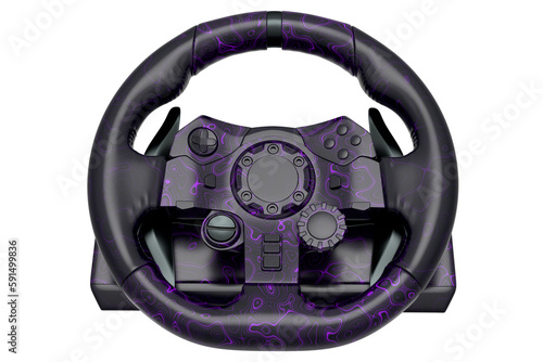 Realistic leather steering wheel with seamless wavy pattern on white background