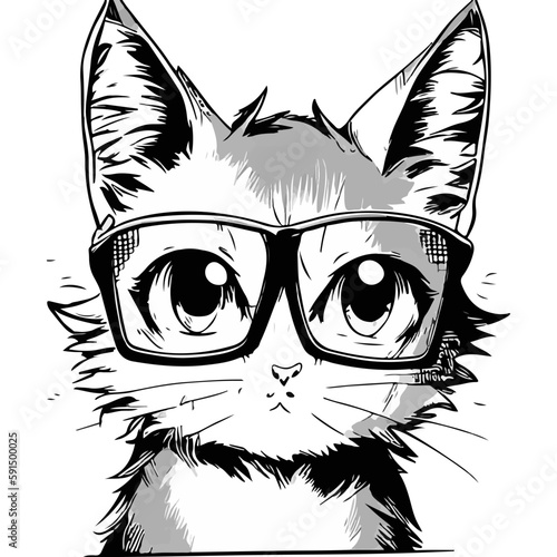 Gattto con occhiali in stile manga