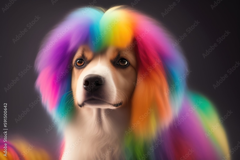 Un portrait de chien avec des poils colorés - generative AI.