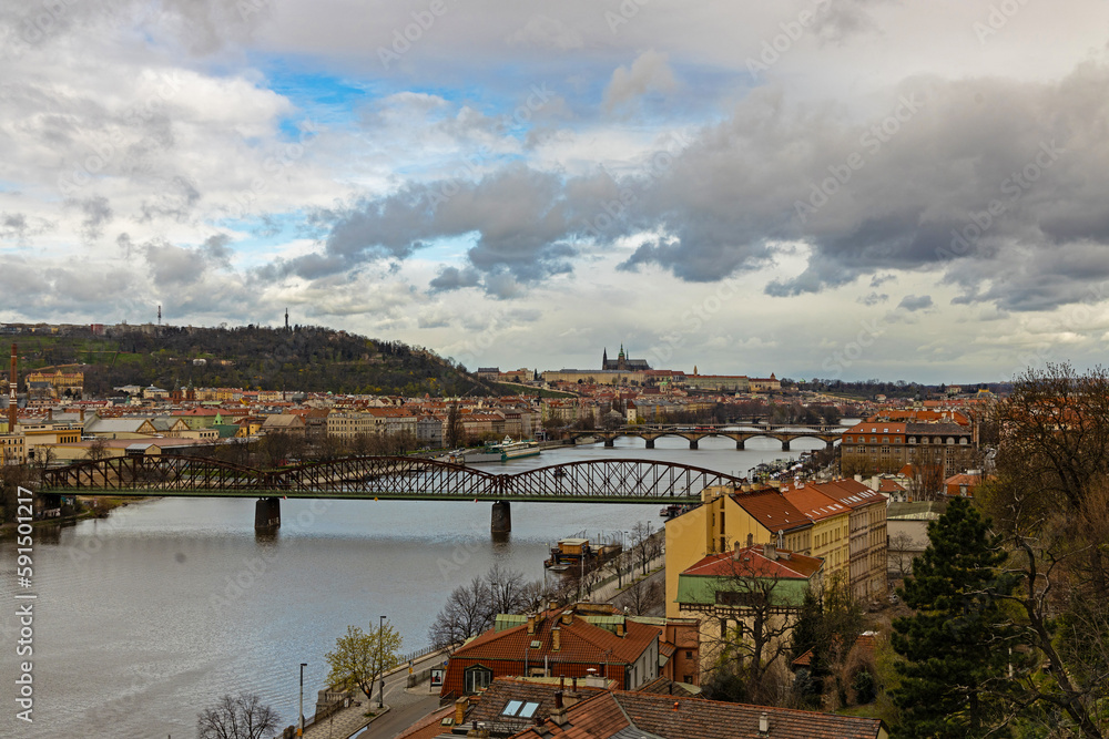 view from Vyšehrad castle hill in Prague