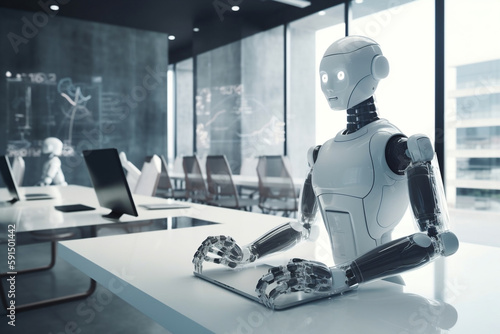 AI-powered office robot sitting on desk