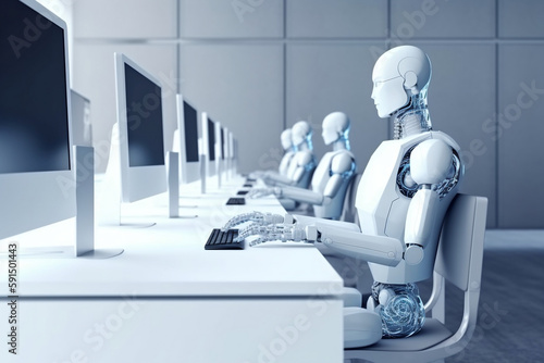 Robotic workforce working on computer
