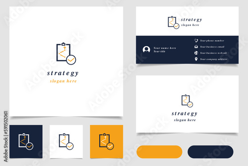 Strategy logo design with editable slogan. Branding book and business card template.