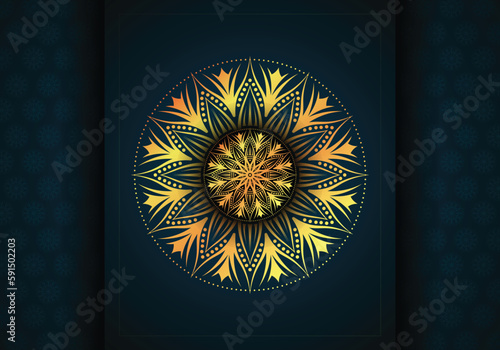 Abstract and luxury golden light mandala background template design (ID: 591502203)