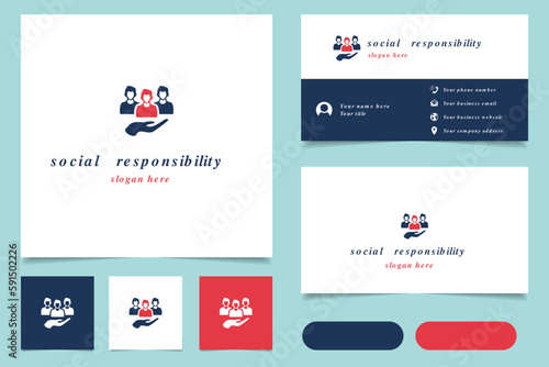 Social responsibility logo design with editable slogan. Branding book and business card template.