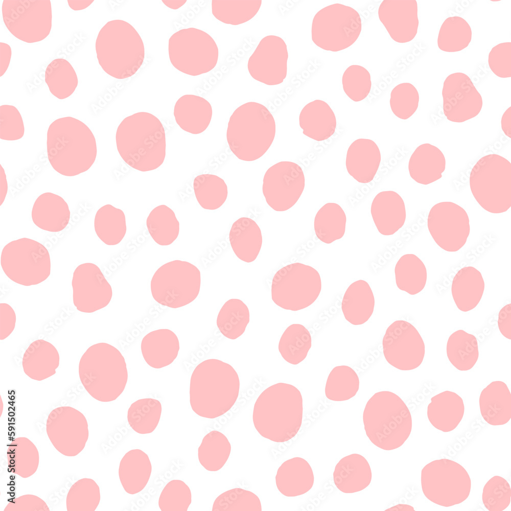 Seamless neutral polka dots pattern. Gentle pink hand-drawn circles on white background. Abstract Random points ornament. Vector rose illustration for wallpaper, fabric, print, wrapping paper, textile Seamless neutral polka dots pattern. Gentle pink hand-drawn circles on white background. Abstract Random points ornament. Vector rose illustration for wallpaper, fabric, print, wrapping paper, textile