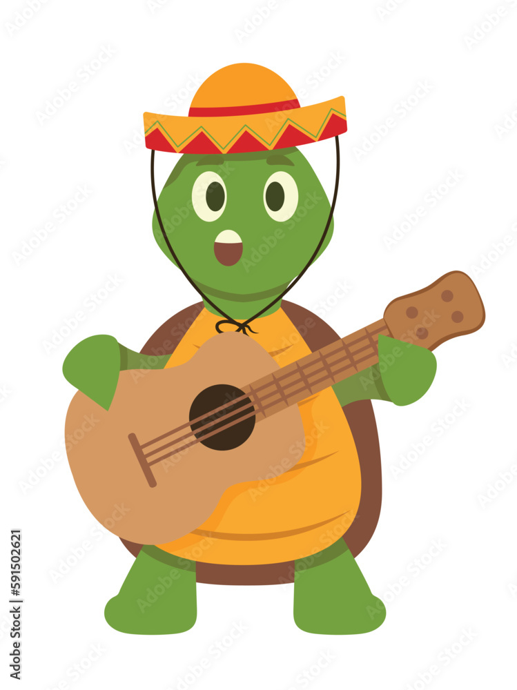 Concept Cartoon turtle. This is a charming illustration of a cute turtle holding a guitar, depicted in a flat cartoon style. Vector illustration. Concept Cartoon turtle. This is a charming illustration of a cute turtle holding a guitar, depicted in a flat cartoon style. Vector illustration.