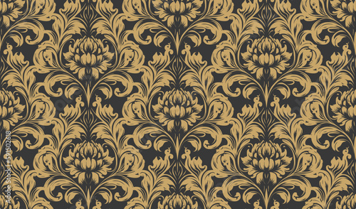 Vector damask seamless pattern background. Classical luxury old fashioned damask ornament, royal victorian seamless texture for wallpapers, textile, wrapping. Exquisite floral baroque template.	
