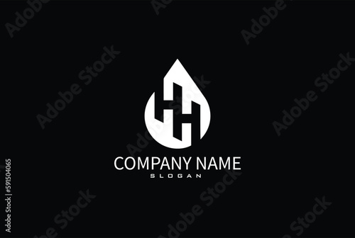 Illustration of abstract water drop mark with the letter H or HH in the middle logo design graphic