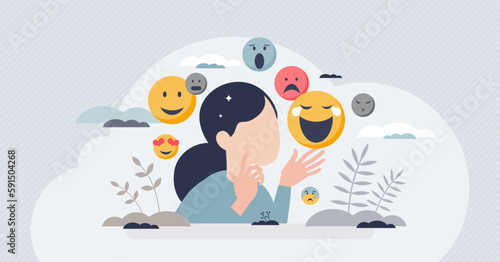 Emotional intelligence and ability to read emotions tiny person concept. Psychological feeling with mental understanding about emotional expression vector illustration. Self temper recognition skills.