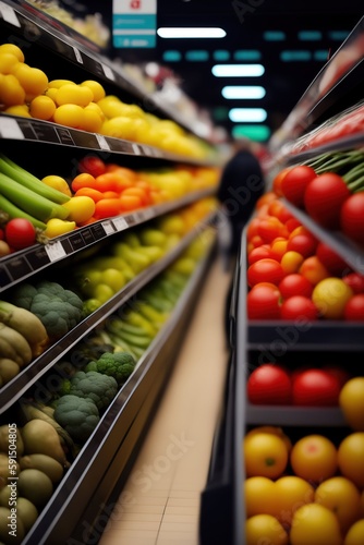 Un rayon fruit et légume dans un supermarché - generative AI photo