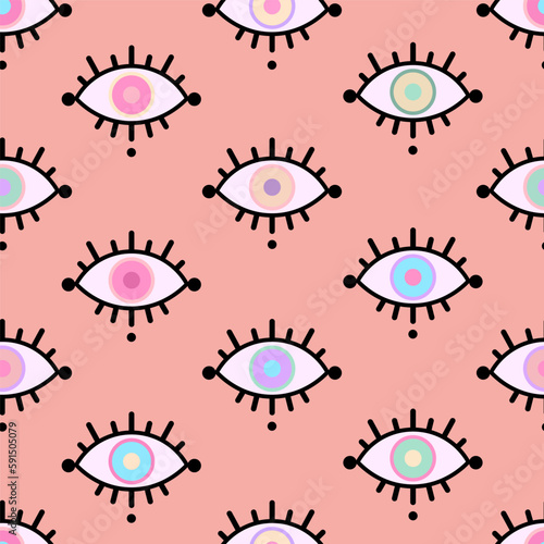 Seamless pattern of many multicolored eyes