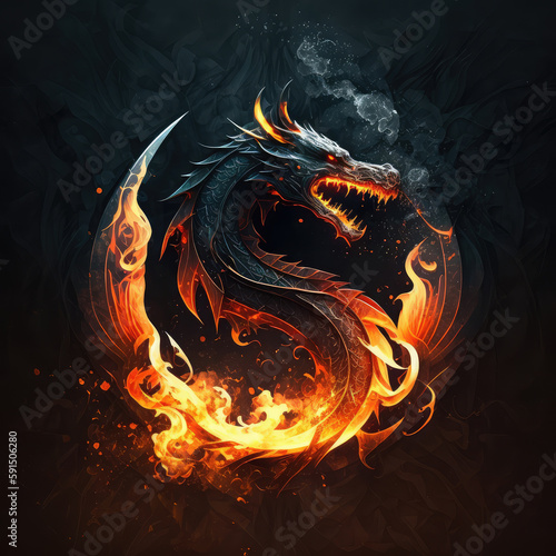 Wicked Black Dragon with Embers, Smoke, and Fire Against Black Backdrop Background with Moulton Teeth, Generative AI