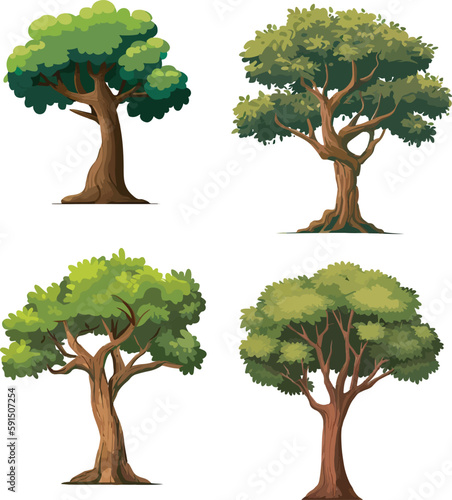 high-quality different variant tree collection vector illustration. isolated on white artboard