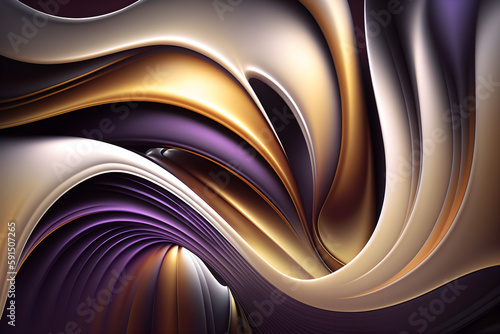 Fluid Gold and Purple Royal Background. 3D Geometric Shapes.
