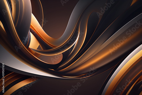 Fluid Gold and Chocolate Brown Background Art. 3D Geometric Shapes.