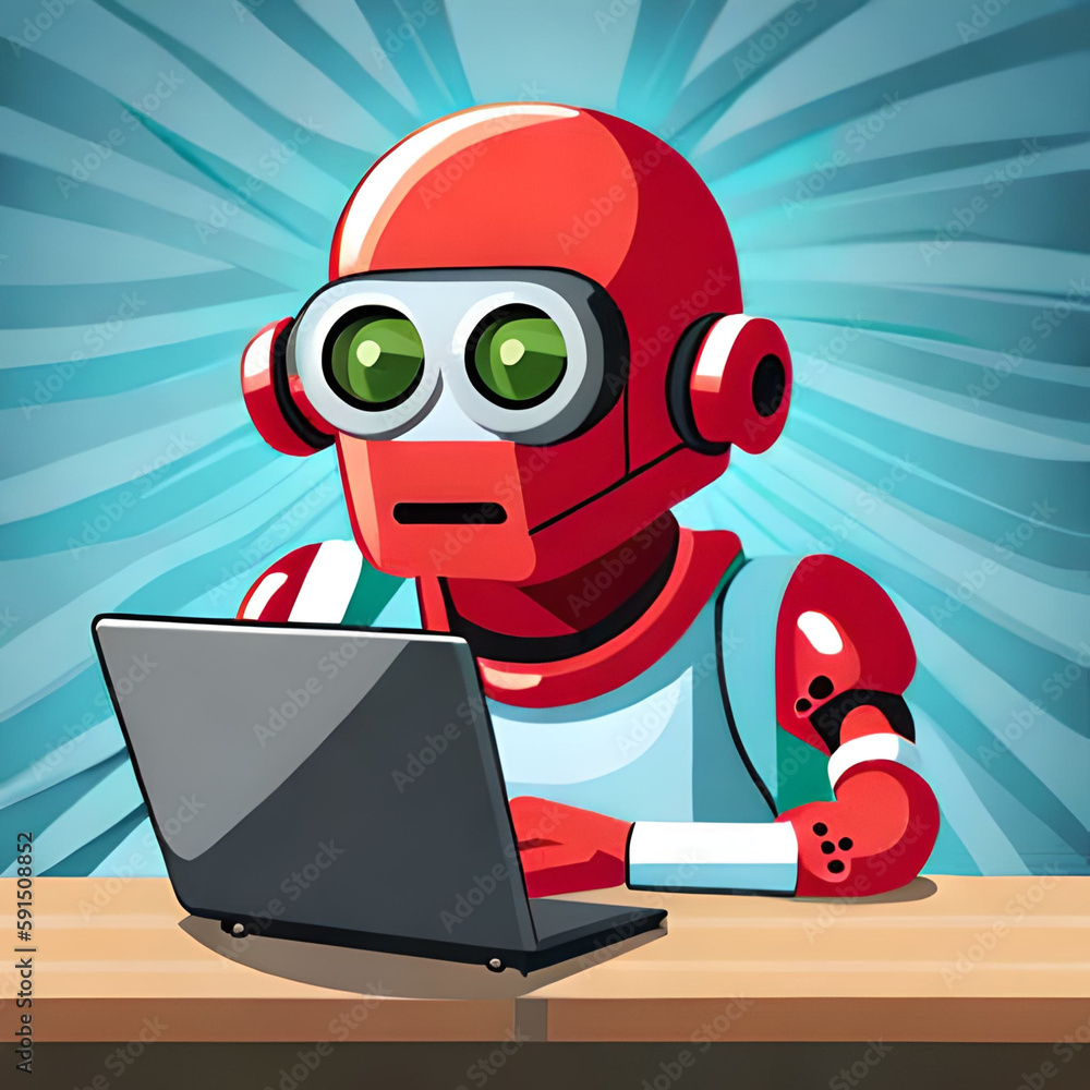 Illustration of a Robot writing a text on a laptop Illustration of a Robot writing a text on a laptop
