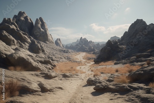 A minimalist landscape with a barren, rocky terrain, Generative AI