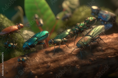 A detailed illustration of a group of insects in their natural habitat  Generative AI