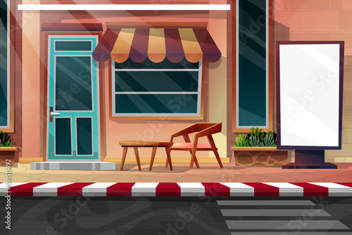 scene front exterior of house with sunshade facade, Vector illustration.